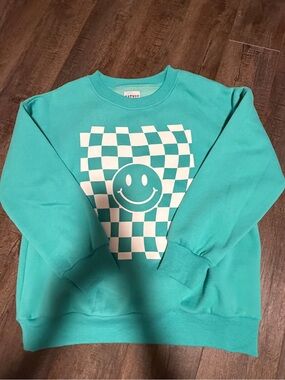 Katydid Teal Checkerboard Smile Sweatshirt